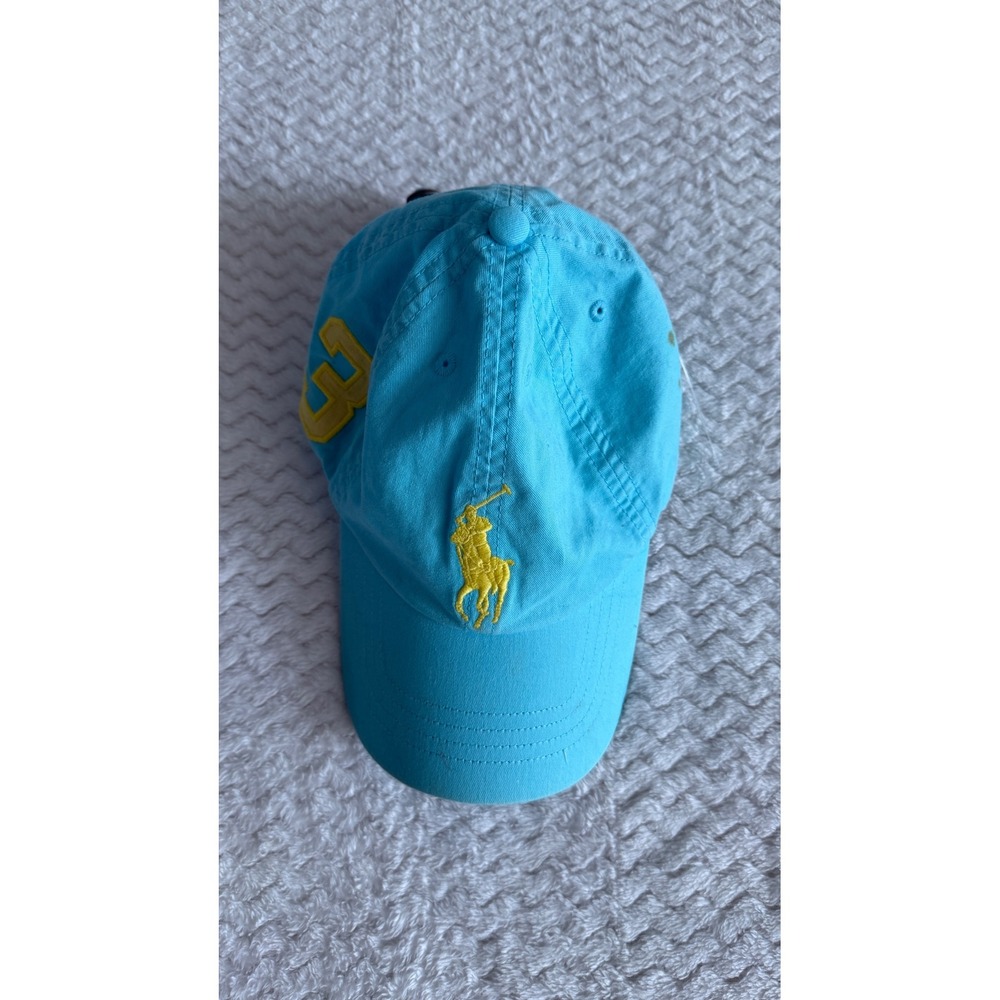 Polo Ralph Lauren Big Pony Blue Yellow Number 3 Baseball Cap Hat One Size 8-20